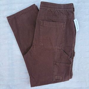 PacSun Men's Dark Brown Cargo Carpenter Utiliy Straight Cotton Pants Size L NWT